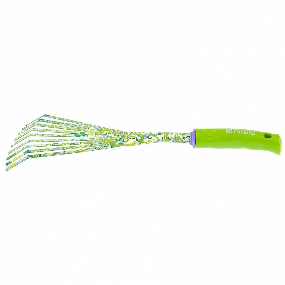 Грабли веерные 9 - зубые, 130 х 415 мм, стальные, пластиковая рукоятка, Flower Green, Palisad Серия Flower green фото, изображение