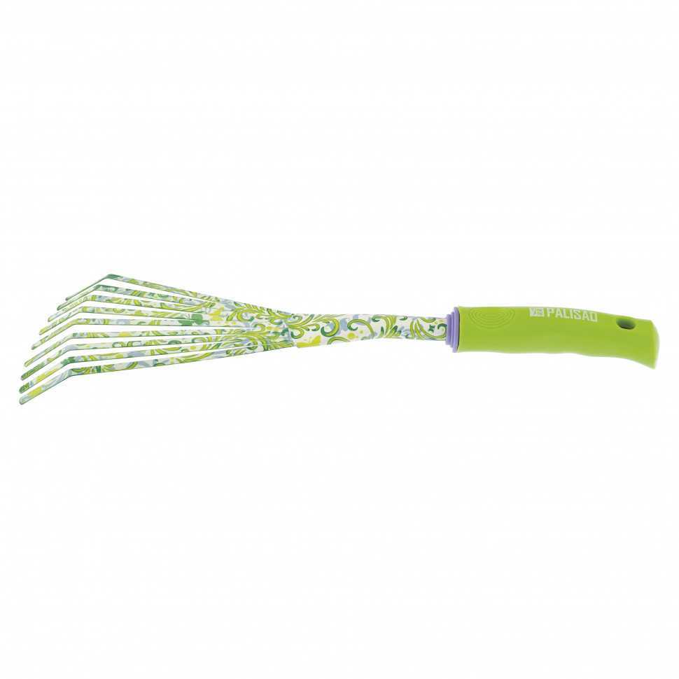 Грабли веерные 9 - зубые, 75 х 385 мм, стальные, пластиковая рукоятка, Flower Green, Palisad Серия Flower green фото, изображение