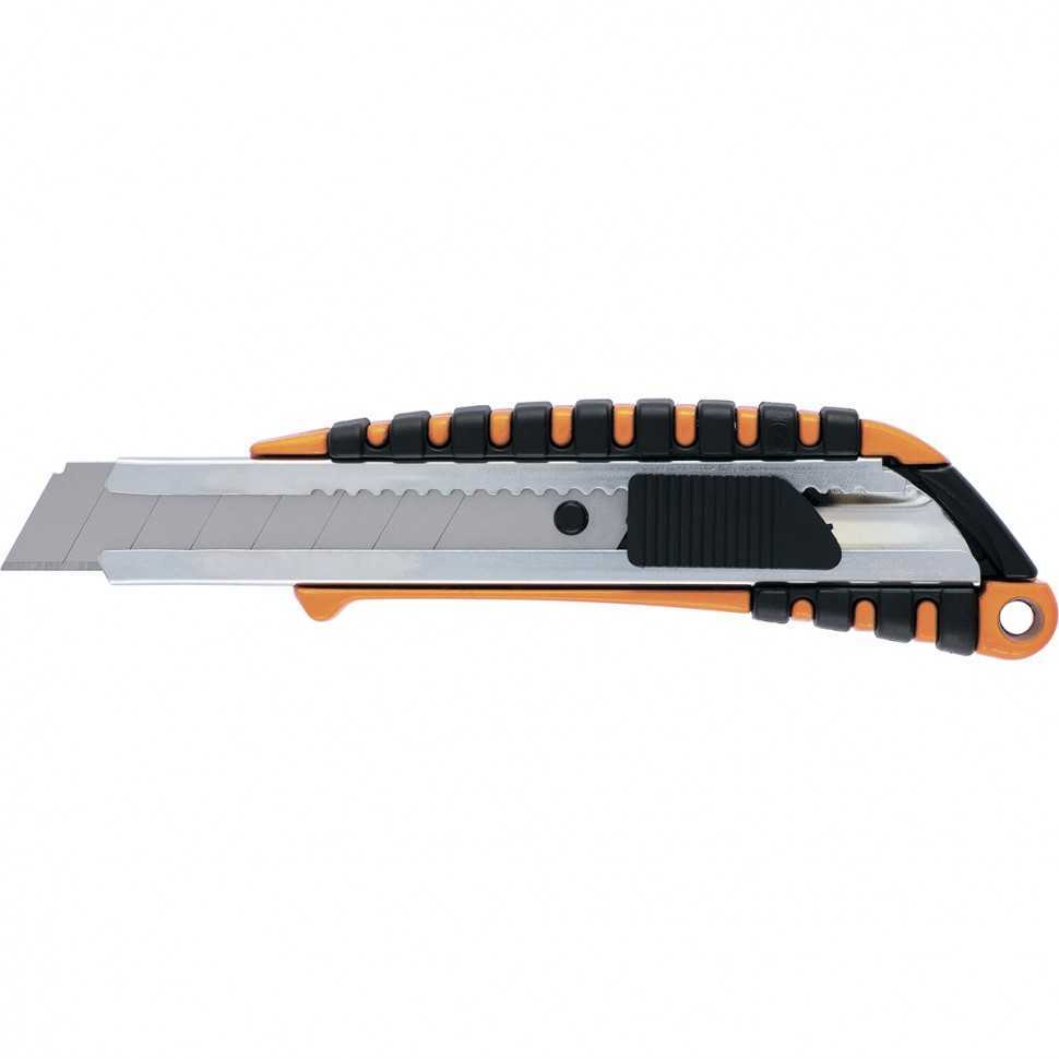 Нож, 18 мм, выдвижное лезвие, металлическая направляющая, металлический двухкомпонентный корпус Sparta Ножи строительные фото, изображение